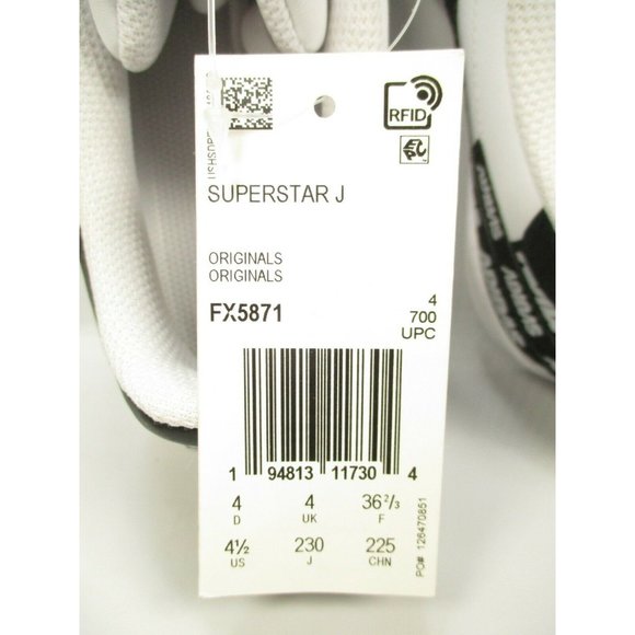 adidas | Shoes | Adidas Originals Superstar J Kids Size 45 White Black Low  Top Lace Up Sneaker | Poshmark